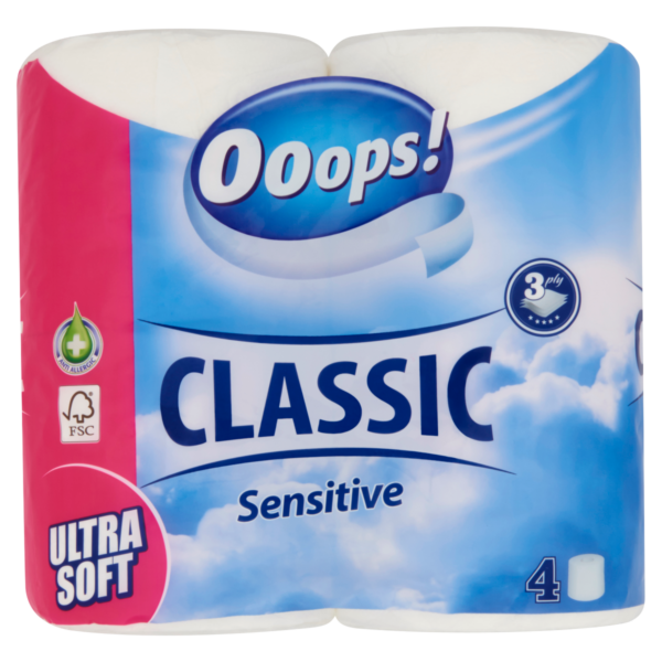 Wc papír Oooops! Classic Sensitíve 4 tek. 3 rét. L